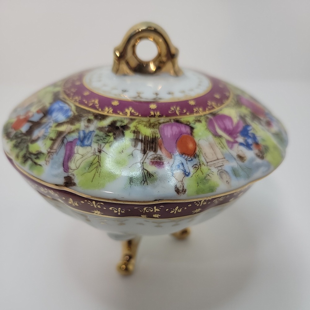 Royal Vienna Style Burgundy/Pink & Gold Trinket/Jewelry Dish Courting‎ Scene